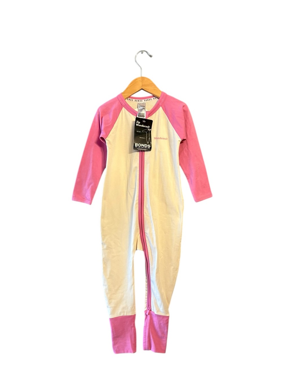 Bonds Cream & Pink Zip-Front Footed One-Piece